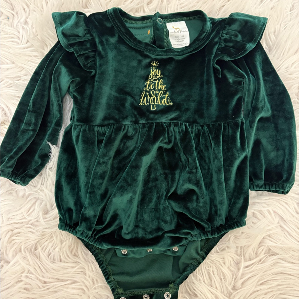 Joyful Green Velvet Kids Romper